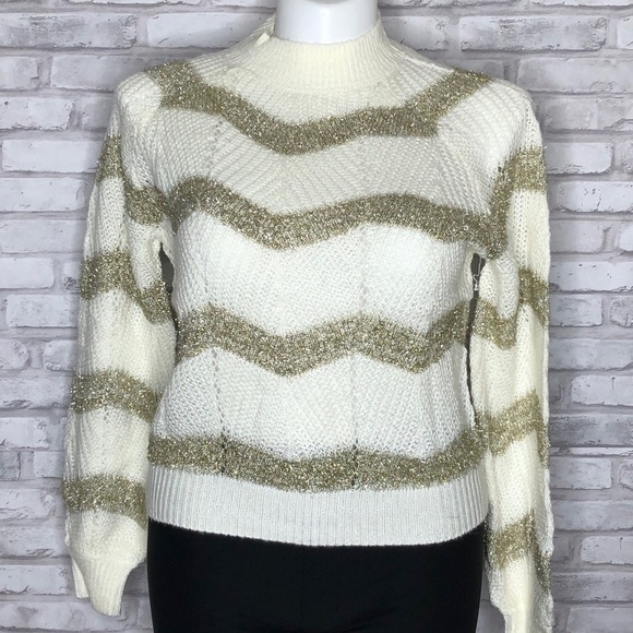 Planet Gold off white, gold knit sweater NWT large - Picture 6 of 9